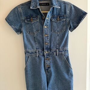 Lioness Blue Denim Collared Jumpsuit